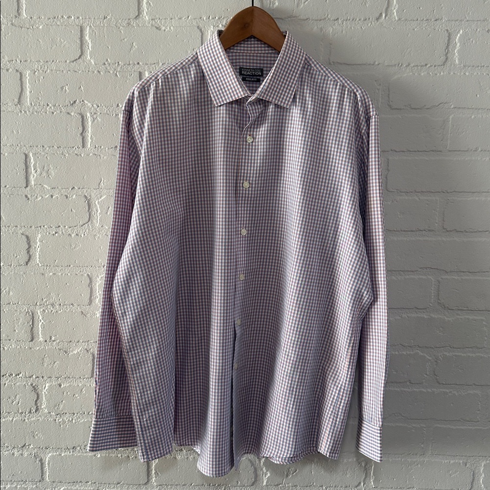 Kenneth Cole baby Pink/Blue/White Checkered Dress Shirt